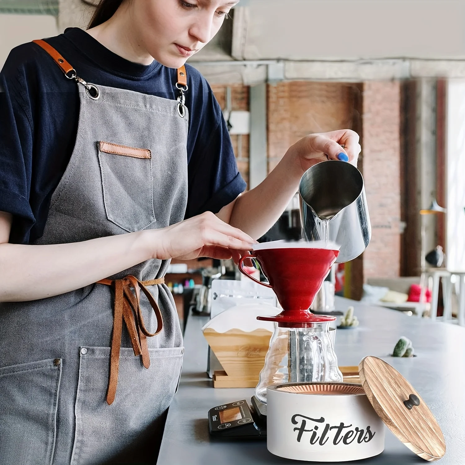 Kaffeefilterhalter Bauernhaus Weißer Filter Aufbewahrungsbehälter Korb für Theke Kaffee Bar Zubehör Kaffeestation