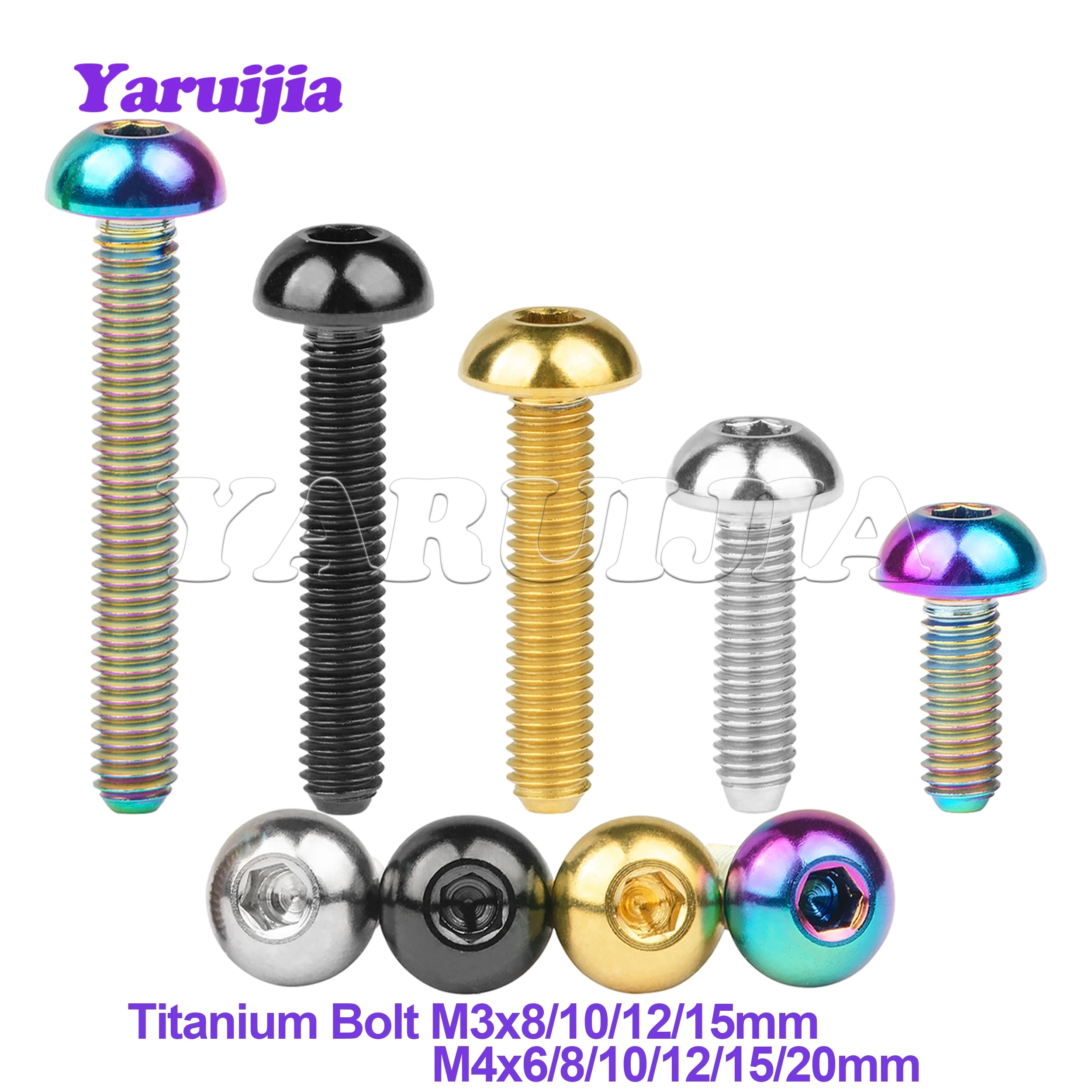 Yaruijia śruba tytanowa M3/M4x6/8/10/12/15/16/18/20mm półokrągłe śruby z łbem imbusowym do części do rowerów szosowych