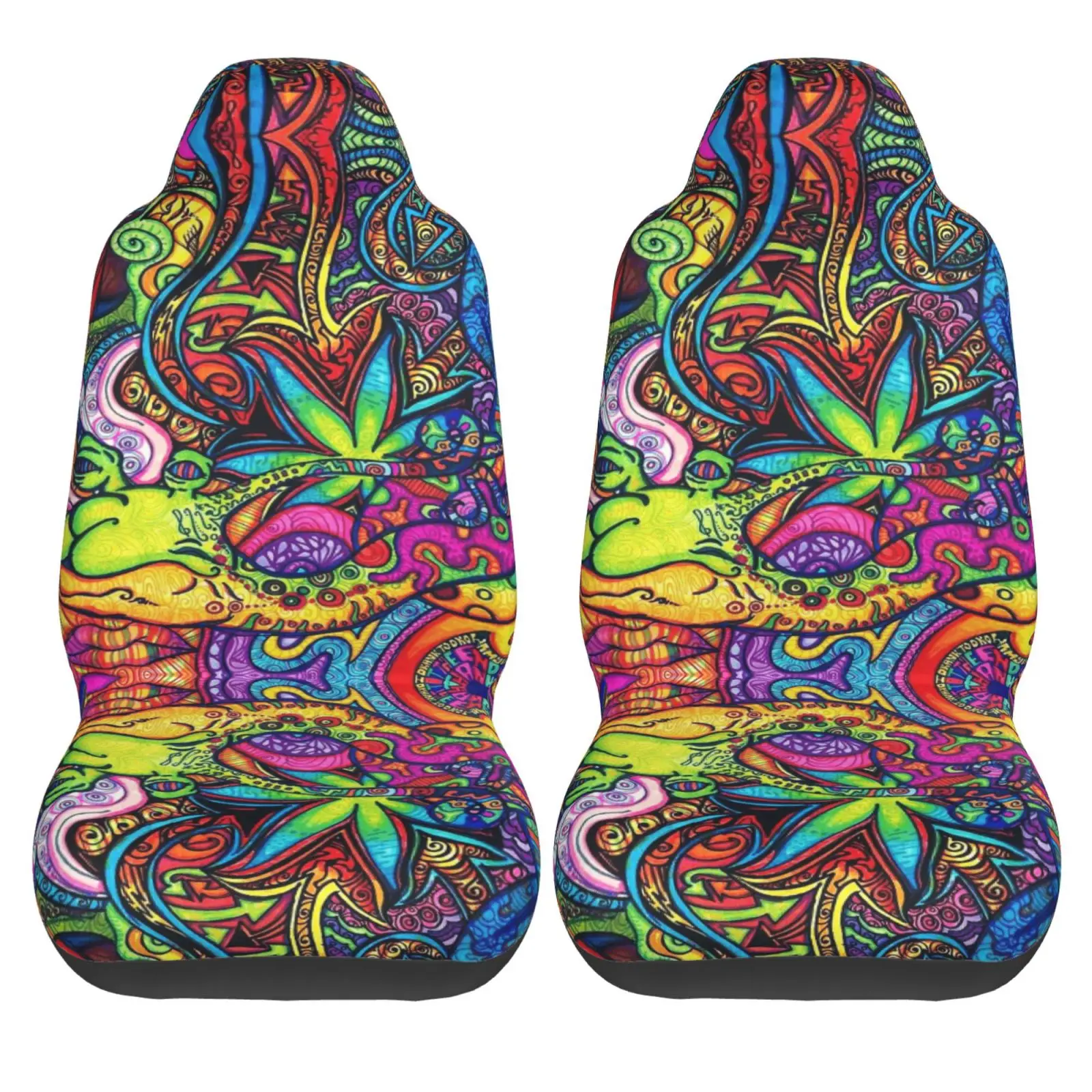 Psychedelic Trippy Rainbow Print Car Seat Covers Set of 2 Front Bucket Seat Protector Accessories Universal Fit Most Cars Trucks