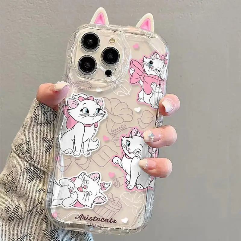 Disney Marie Cat 3D Ears Phone Case For Xiaomi Mi POCO F6 M6 X6 X5 F3 F4 M3 M4 X4 GT X3 NFC 14 Pro 11 Lite 5G NE 12T 12 Cover