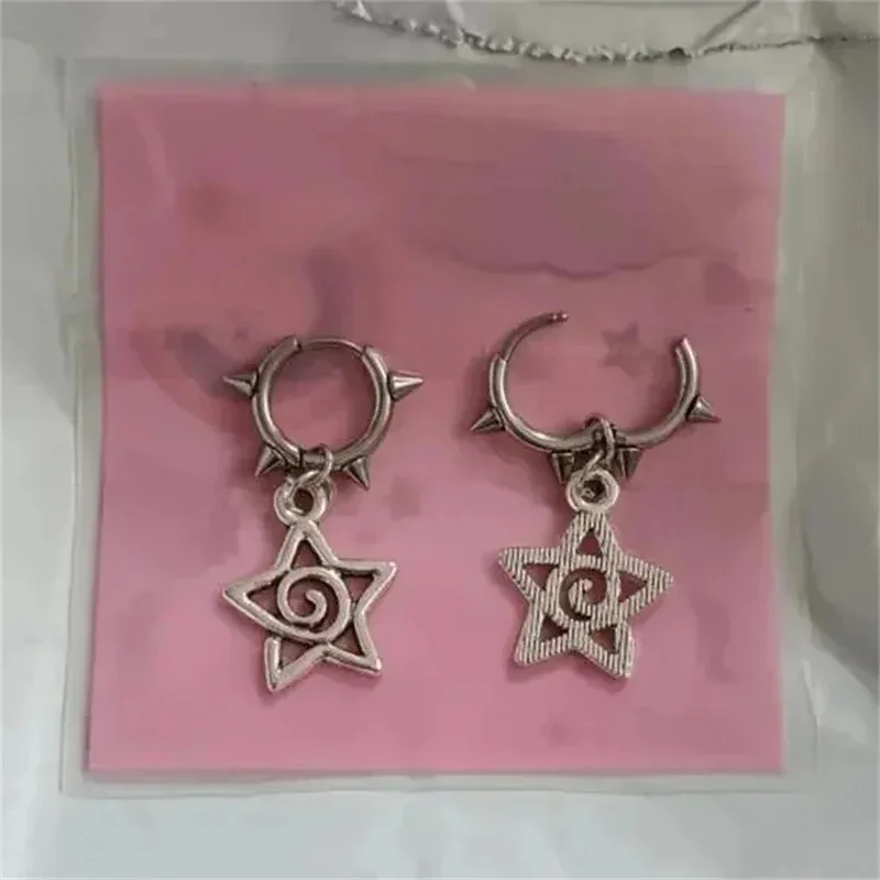 New Korean Fashion Cute Star Swirl Earrings Gothic Charms Rivet Earrings for Women Punk Grunge Jewelry Vintage Accessories Cool