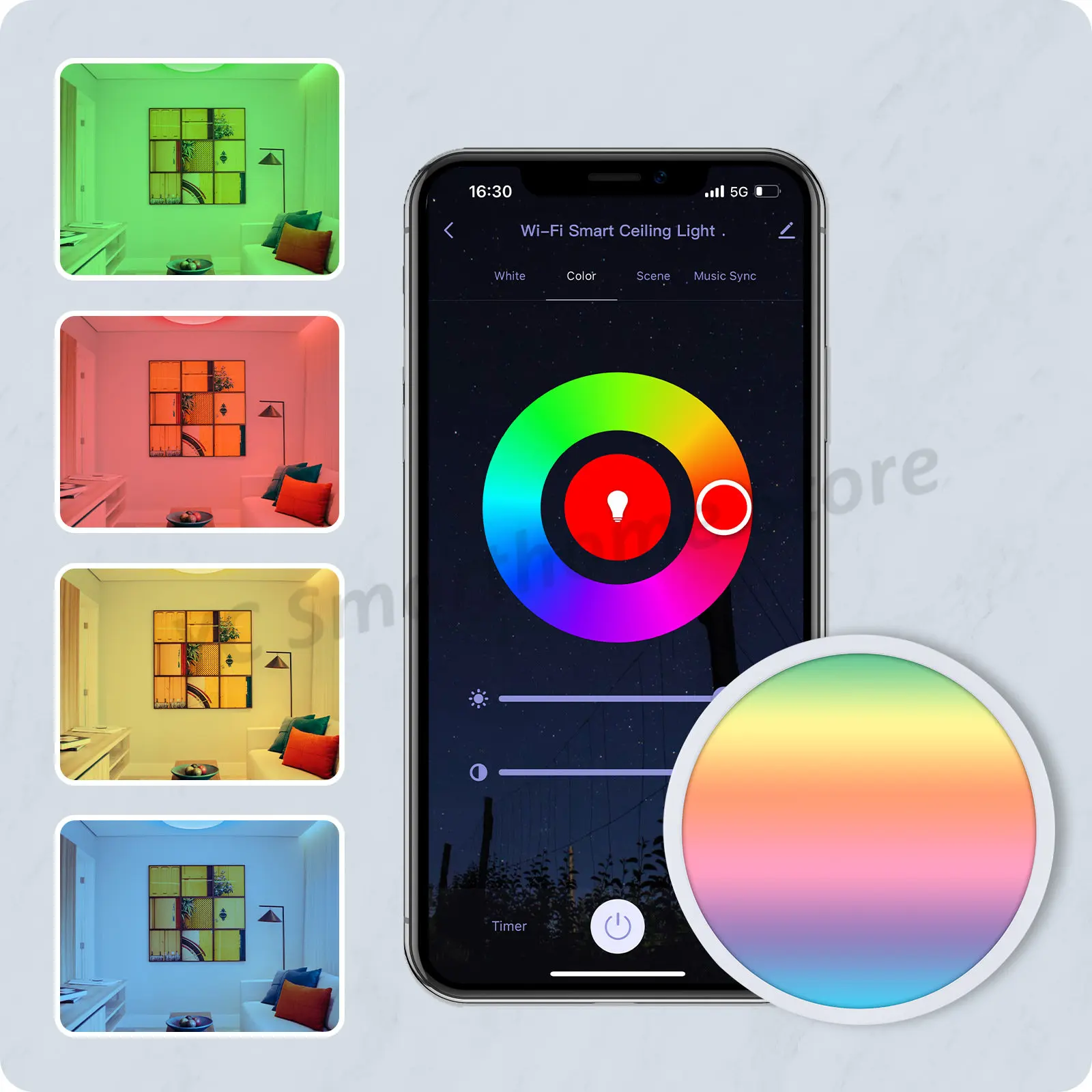 インテリジェントLEDシーリングライト,wifi,音楽リズム,温冷光,rgb,25w