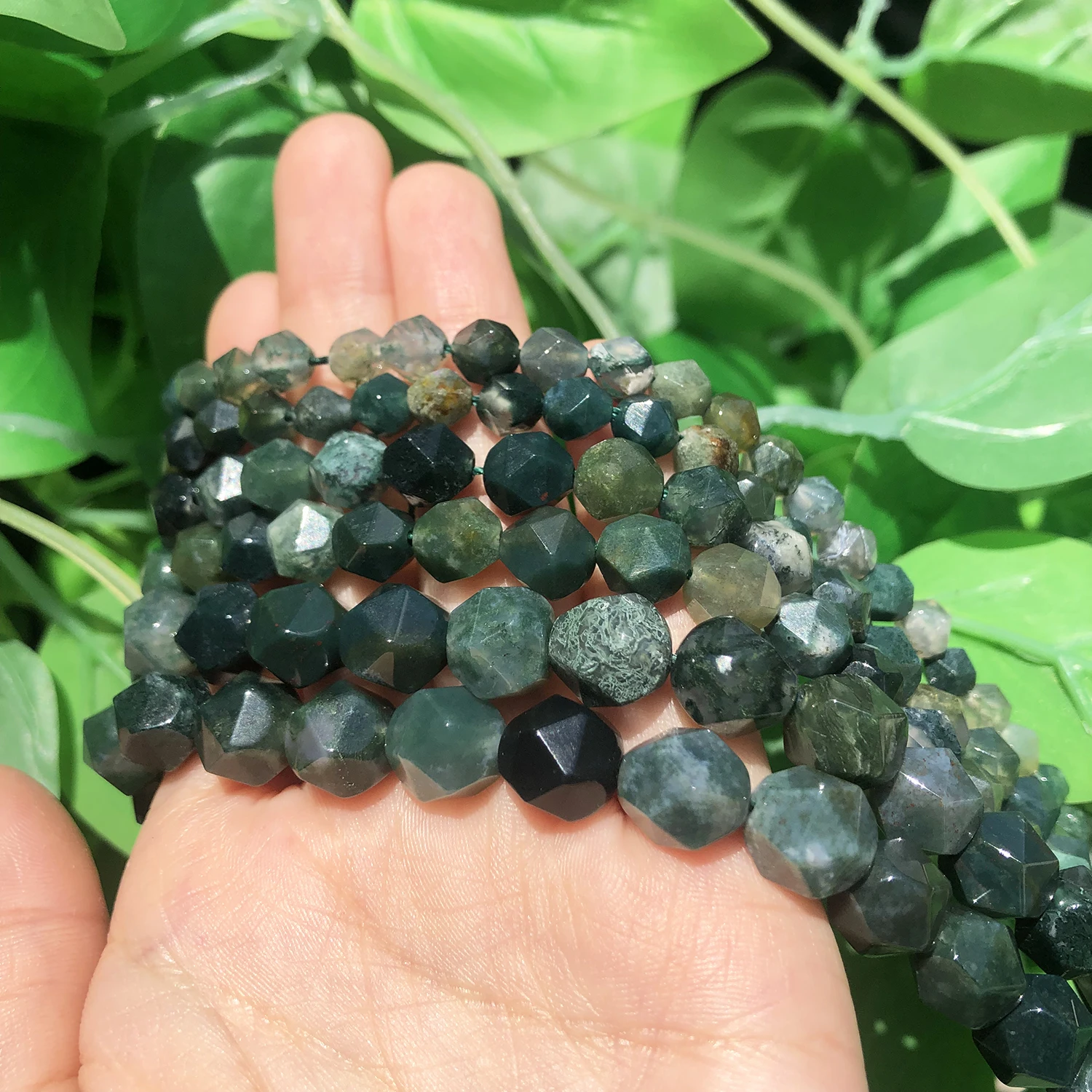 Faceted Green Moss Agates Stone Beads Natural Loose Spacer Beads Diy Handmade Bracelet for Jewelry Making Accessories 15\'\'