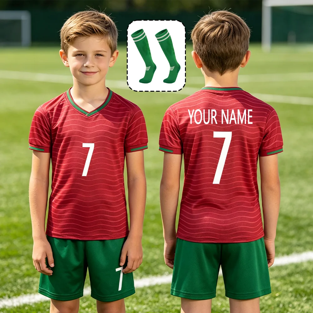 Custom Kid Jersey Football Set Personalized Name Number Soccer Sports T-shirt+Short+Socks for Kids Boys Girls