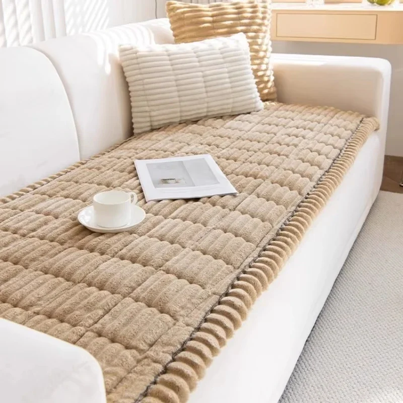 Couch Cover Thicken Quilting Warm Stripe Flannel Sofa Pad For Winter Living Room Sofa Towel Multiuse Sofa Cover Slipcover