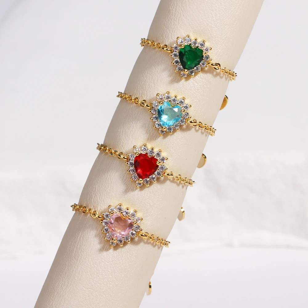 Luxus Herz Zirkonia Link Kette Frauen Hochzeit Ringe Farbige Kristall Engagement Jahrestag Party Elegante Weibliche Schmuck
