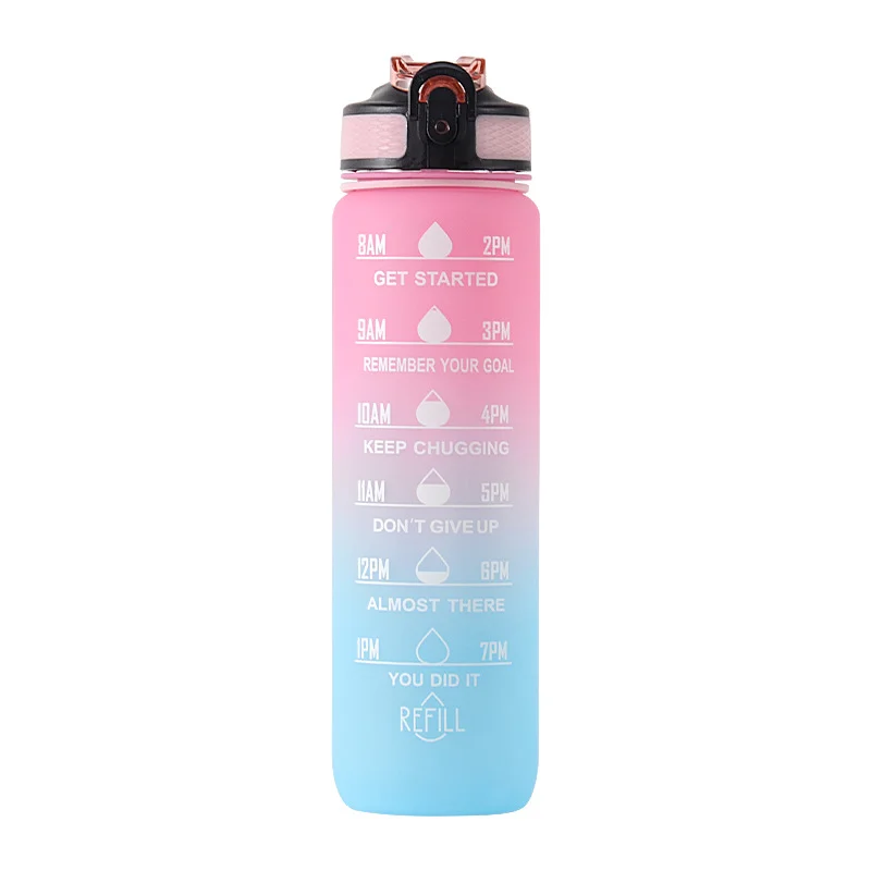 Water Bottle 1L with Straw, Motivational Water Bottle with Time Marker & Buckle Strap,Leak-Proof Tritan BPA-Free, Ensure You