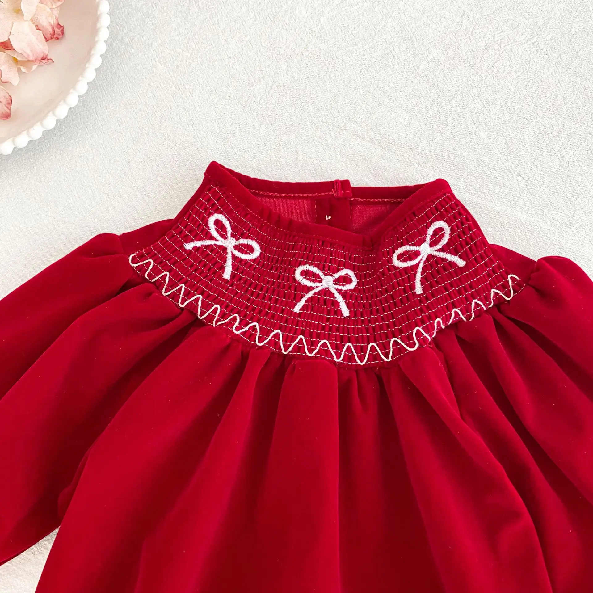 Weihnachts-Mädchenkleidung Schwester-Outfit Rotes Langarm A-Linien-Kleid & Baby-Strampler für Mädchen Herbst für Kleinkinder & Kinder – Detail 8