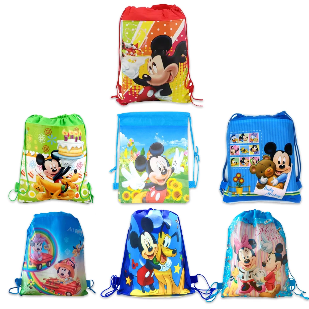 1pcs/lot Disney Mickey Theme Mochila Non-woven Fabrics Drawstring Birthday Party Kids Girls Favors Gifts Bags Decorate Backpack