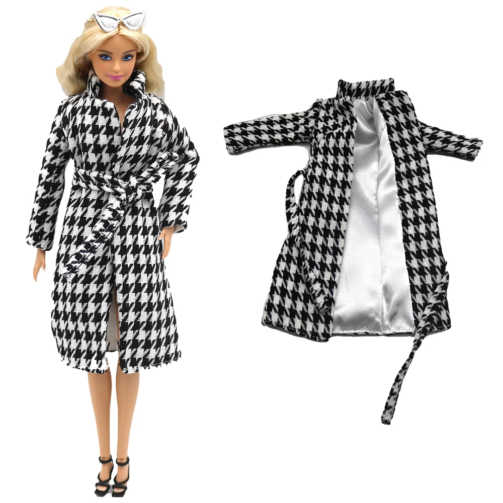 

NK New 30CM Doll Clothes for 1/6 Doll Accessories Winter Long Coat Plaid Dress Kids Gift Toy For BJD Dolls Accessories