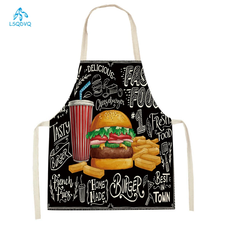 Coffee Hamburger Printed Kitchen Aprons for Adult Kids Household Linen Bib Fruits Vegetables Cooking Baking Apron Cleaning Tool