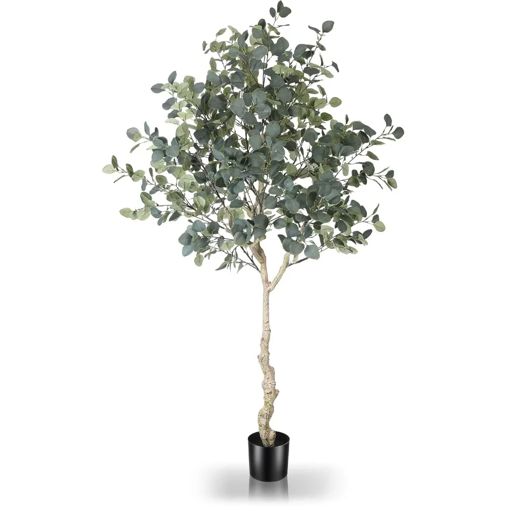 

6-Foot Artificial Eucalyptus Tree in Plastic Nursery, Tall Fake Eucalyptus Stem, 846 Silver Dollar Leaves, Artwork