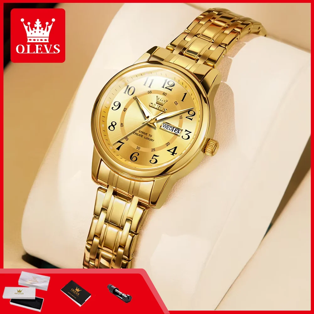 OLEVS 2891 Women's Quartz Wristwatches Stainless Steel Strap Waterproof Luminous Date Week Original Ladies Business Watches