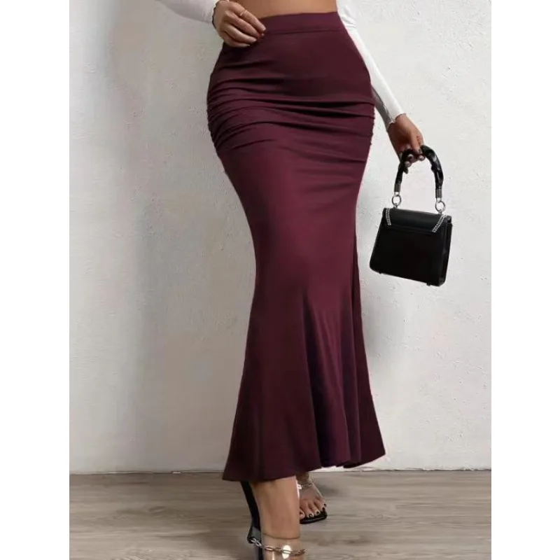 ソリッドボディコンパッケージヒップロングスカート レディース セクシー ブラック エラスティック エレガント ハイウエスト マーメイド マキシスカート 2025 夏 新作 ストリートウェア