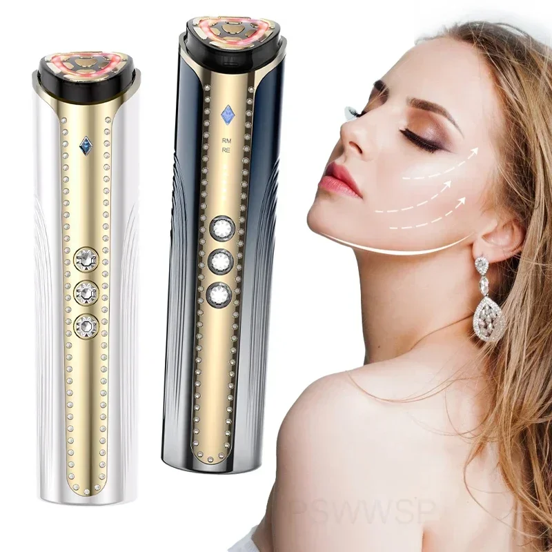 Face Lift Devices EMS Pulse Vibration Face Massager RF Red Blue Light Skin Rejuvenation Whitening Smooth Wrinkle Beauty Apparatu