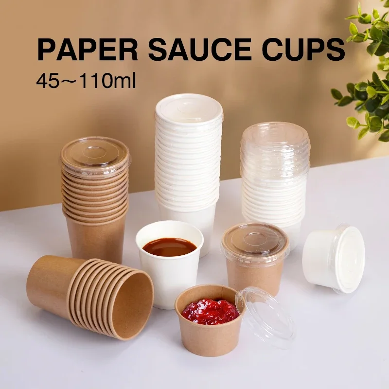 Vaso de papel kraft de doble capa desechable pequeño para ingredientes, para fiestas, pasteles, helados, pudín, frutos secos - Vaso de papel para salsa