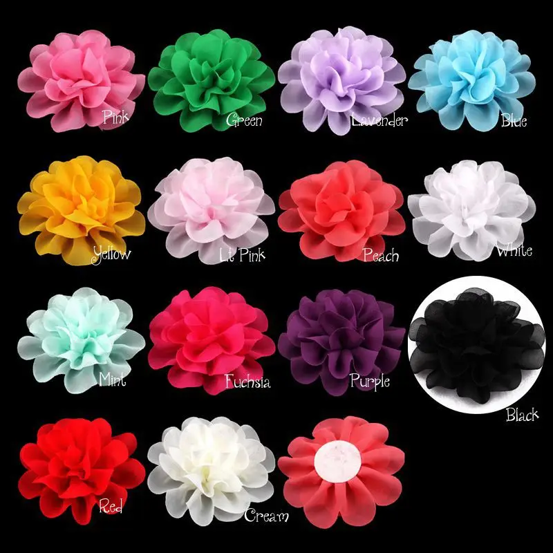 120pcs/lot 10cm 14 Colors Big Fluffy Chiffon Flowers For Kids Girls Hair Accessories Artificial Fabric Flowers For Headbands