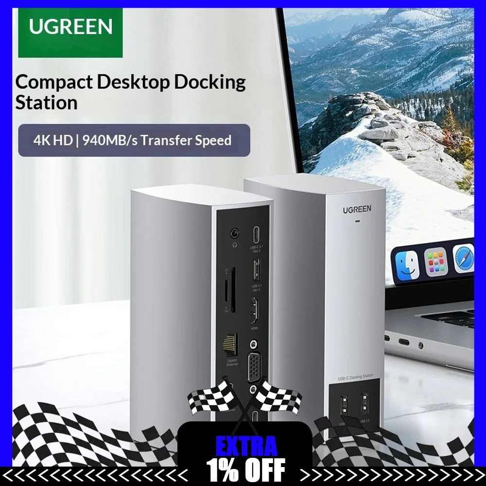 UGREEN CM268 11-in-1 USB C Docking Station with 4K HDMI VGA Gigabit Ethernet SD TF Card Reader USB Hub