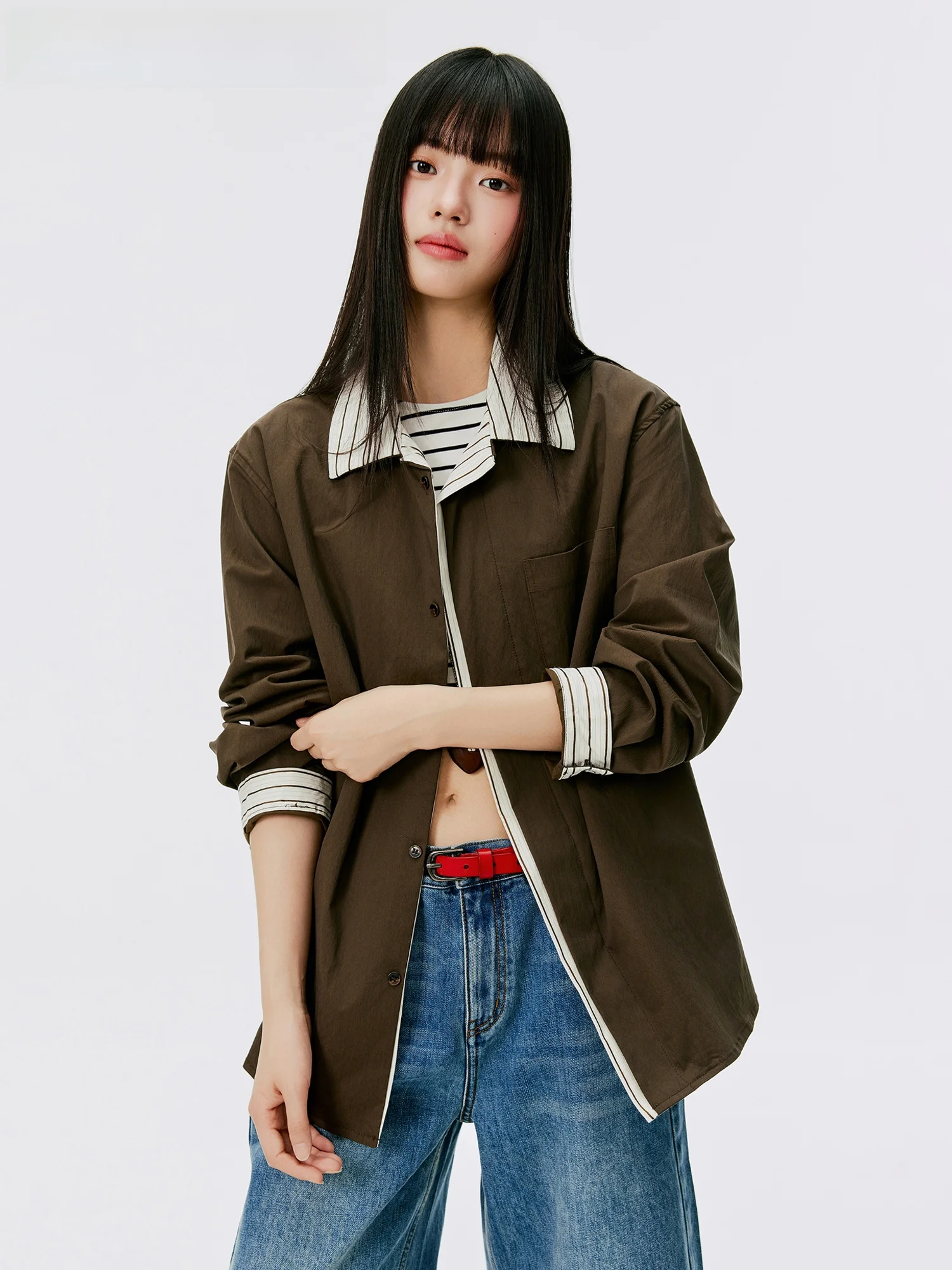 

Женская полосатая рубашка Burgenland с длинными рукавами, свободная повседневная солнцезащитная рубашка, весенне-осенняя модная брендовая свободная рубашка для пар