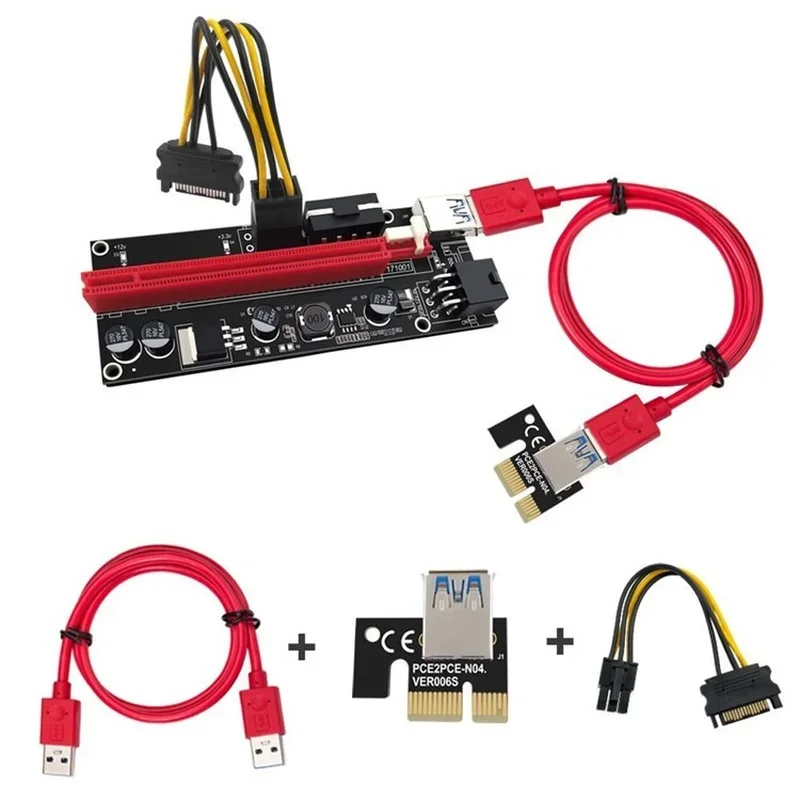 Переходная карта VER009S PCI-E, Райзер 009S PCI Express PCIE 1X до 16X, расширитель 0,6 м, USB 3,0, кабель SATA на 6 контактов питания для видеокарты