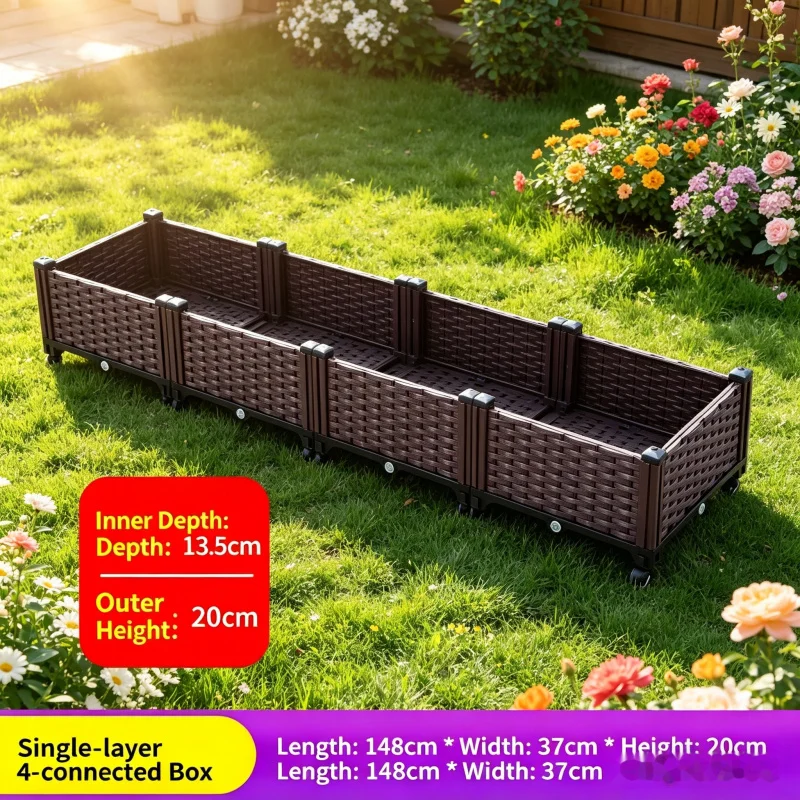 

4 Tiers 148x37x21cm Raised Garden Bed Vegetable Flower Planter Box Outdoor Indoor Herb Grow Pot for Balcony Patio Backyard Plast