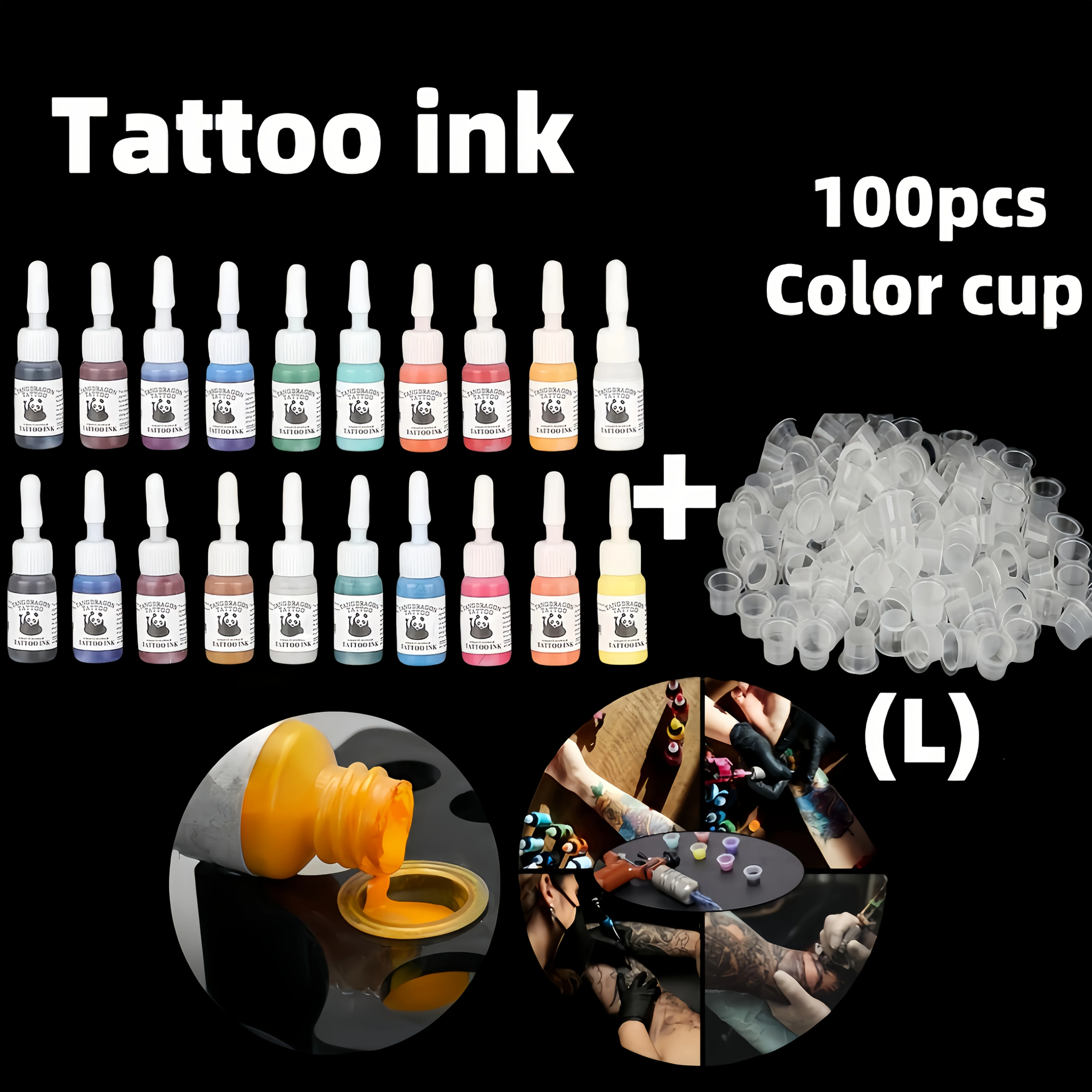 

Panda 20-Color Tattoo Ink Set - Includes 100pcs Large Ink Caps, Tattoo Pigment Set, Long-Lasting Tattoo Painting.