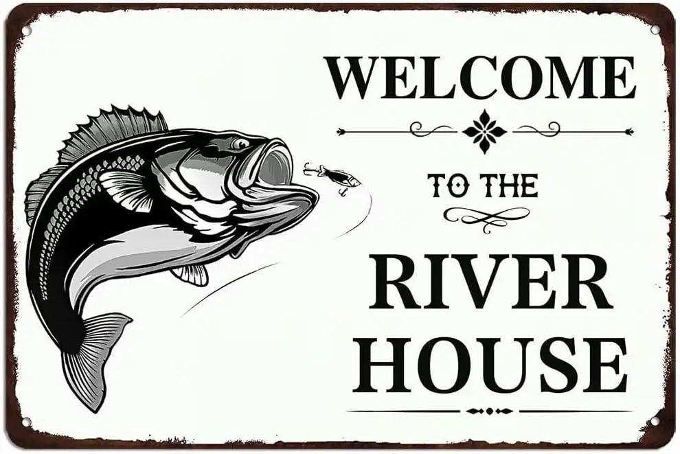 Welcome To Our River House Metal Tin Sign - Family Welcome Signs Vintage Rustic Farmhouse Indoor or Outdoor Porch Wall Art Decor