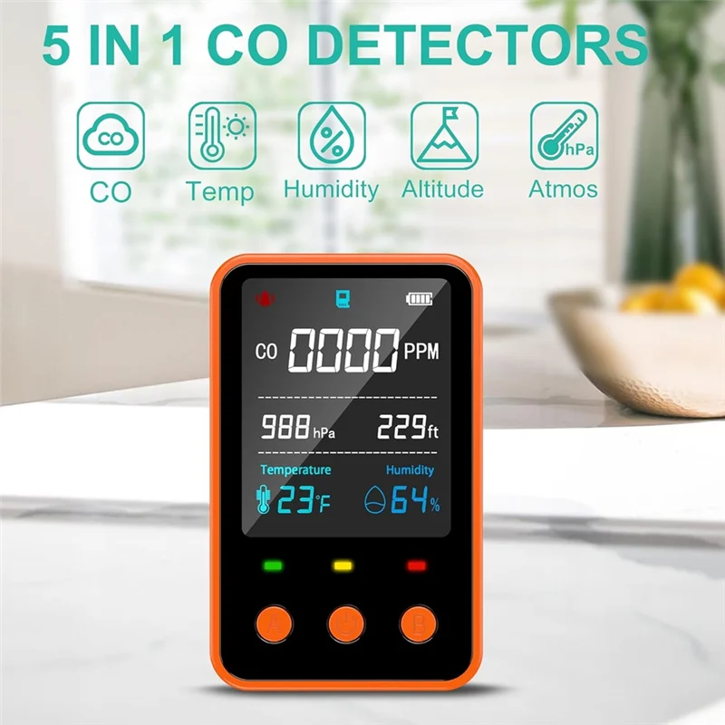【Exclusive-Deal!】5 In 1 Portable Carbon Monoxide Detector For Travel With Integrated Mini CO Meter, Altitude, Temperature& Humid