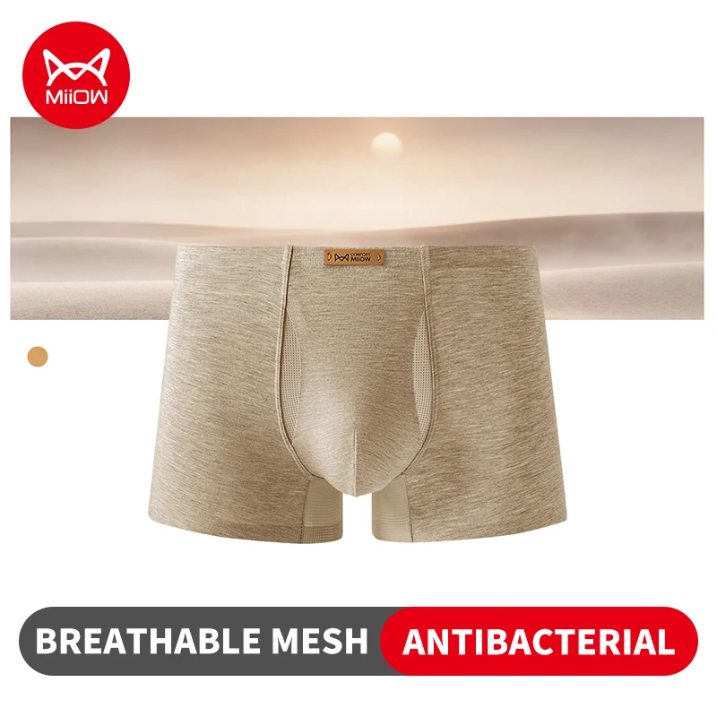 MiiOW 4Pcs/Pack Solid Antibacterial Men's Panties Breathable Mesh Crotch Underpants High Elastic Waistband Man Underwear Boxers