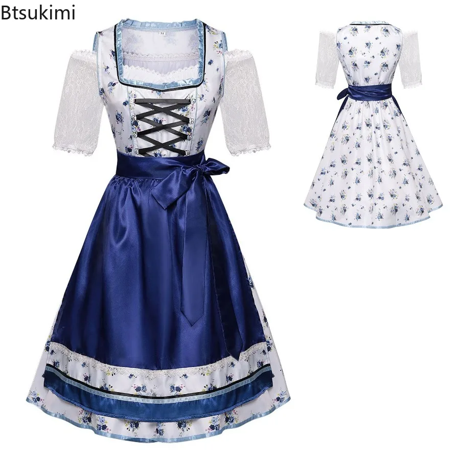

Lace-Up Oktoberfest Dress with Apron Festival Traditional Bavarian Beer Costumes Maid Cosplay Performance Halloween Party Dress