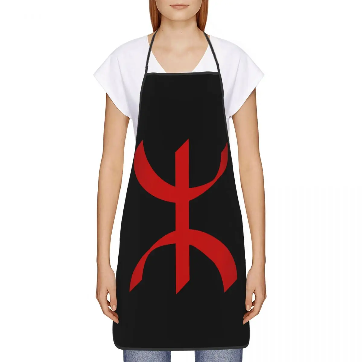 Custom Red Amazigh Tifinagh Symbol Apron Berber Flag Adult Unisex Kitchen Chef Bib Tablier Cuisine Cooking Baking Gardening