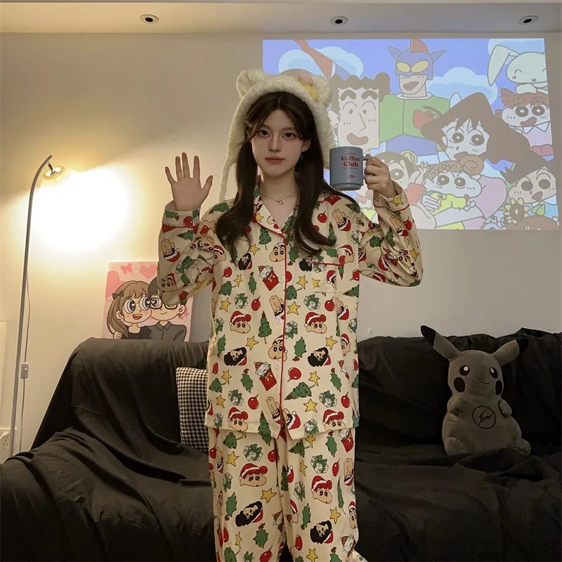 Crayon Boy Shin C-Chan Long-sleeved Pajamas Cute Cartoon Home Outfit for Couples Warm and Comfortable Christmas Gifts Girls Boys