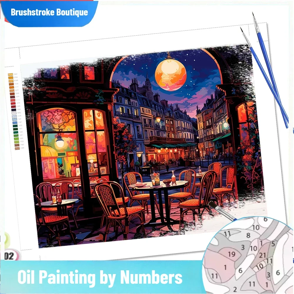 

Бутик кистью, набор для рисования по номерам, городской пейзаж, дом, рисунок по номерам, ночная улица, ручная роспись, декор для дома