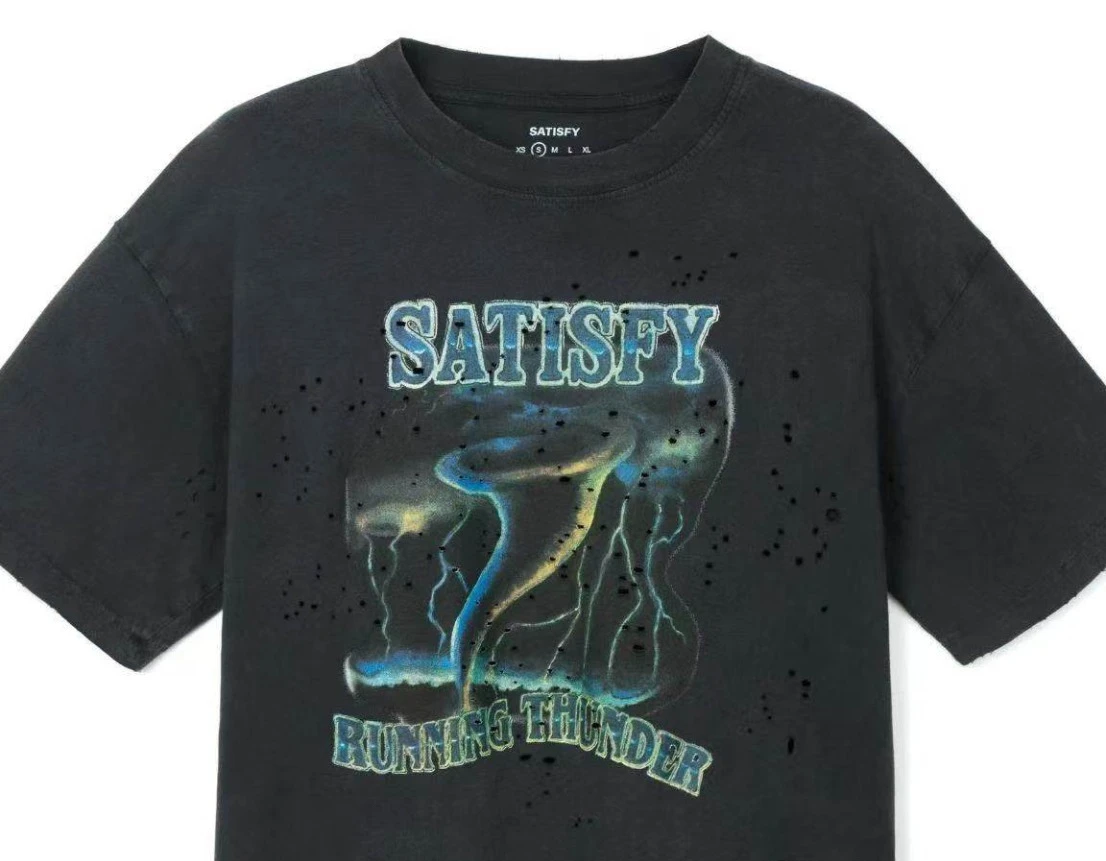 SATISFY 26ss MothTech Running Ripped Short Sleeve T-Shirt