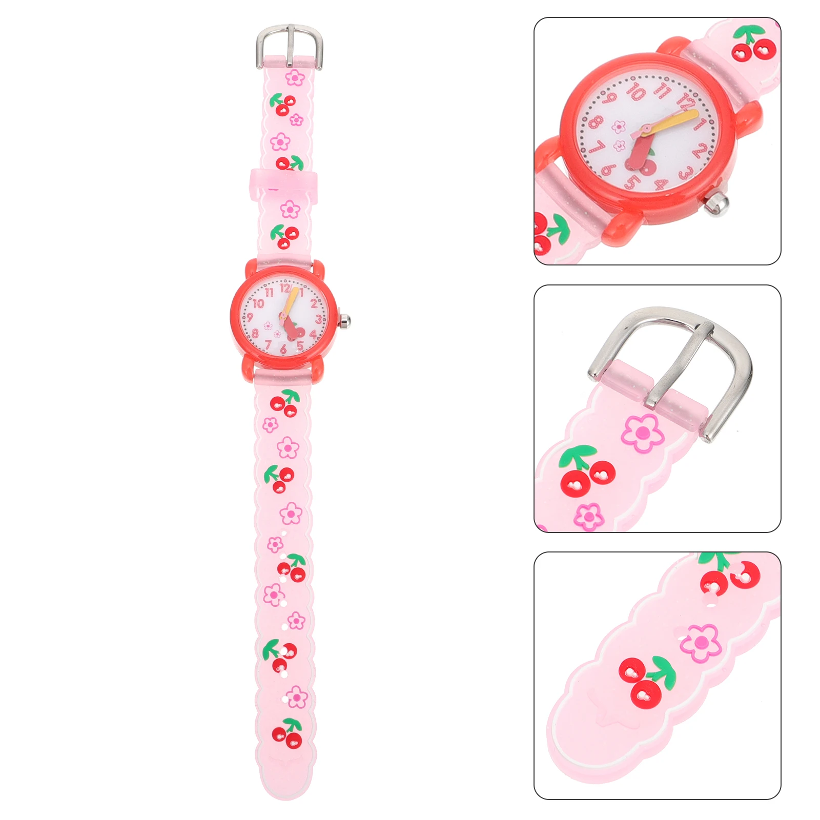

1pc Cartoon Cherry Pattern Kids Watch Waterproof Adjustable Band Comfortable Student Wristwatch Bright Color Gift For Children
