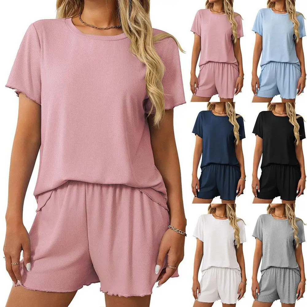 

Women's Tee-Piece Set Pit Bar Pajama ort Sve Home Clothing Artistic Sle Pure Color Spring Autumn Winter Seasonal Use