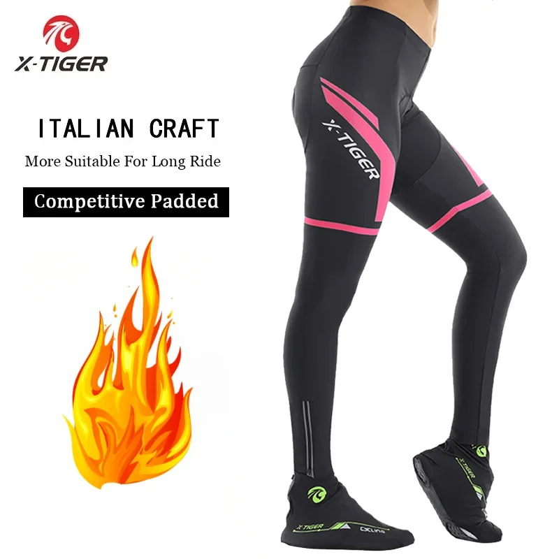 X-Tiger Frau Radfahren Hosen Winter Stoßfest Stoßfest 5D Coolmax Gel Polsterung MTB Rennrad Hosen Warme Pro Radfahren Strumpfhosen