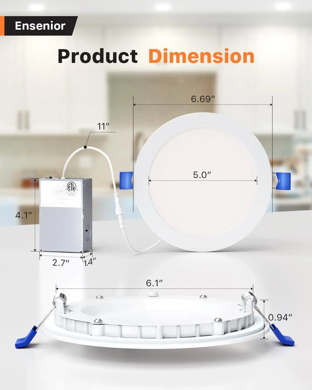 초박형 LED 매입형 천장 조명, 정션 박스 포함, 4000K 쿨 화이트, 12W 110W Eqv, 조도 조절식 Can-Ki, 24 팩, 6 인치