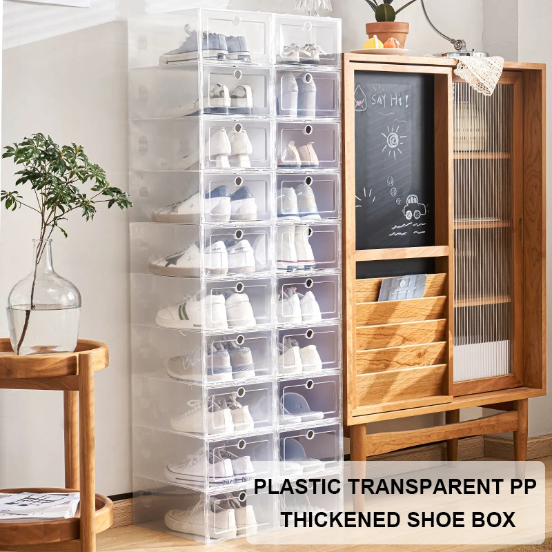 1 Pack Transparent shoe box shoes organizers thickened foldable Dustproof storage box Stackable combined shoe cabinet Sale