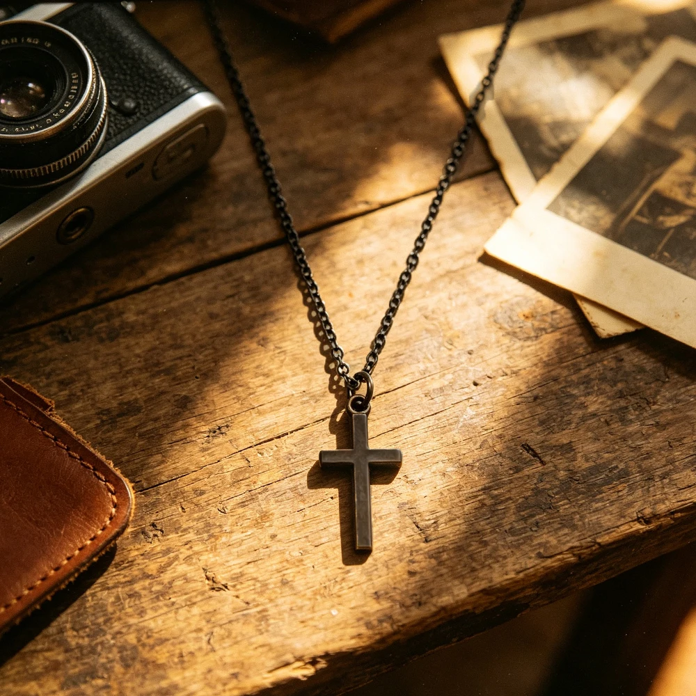 Vintage Matte Distressed Cross Chain Necklace, Simple Unisex Style for Everyday Wear, Unisex Long Pendant Neck Chain