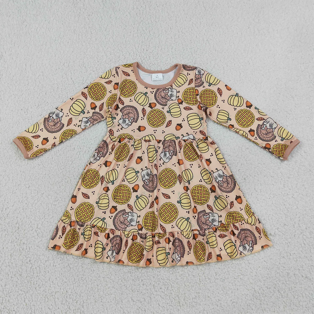 Baby Girl Clothes Kids Cute Dress Fall Pumpkins Turkey Thanksgivings Ruffle Knee Length Dress Children Clothing Wholesale