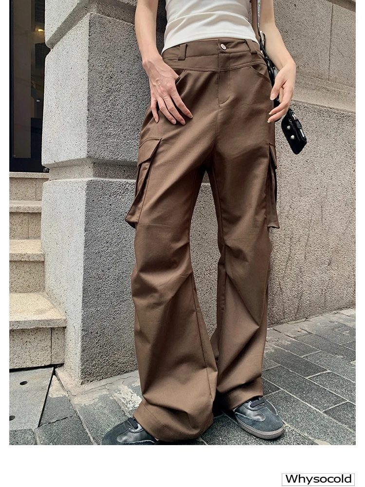 

Стильные американские ретро-брюки прямого кроя коричневого цвета с широкими штанинами для женщин, осенне-зимние, новые, для работы и повседневной носки