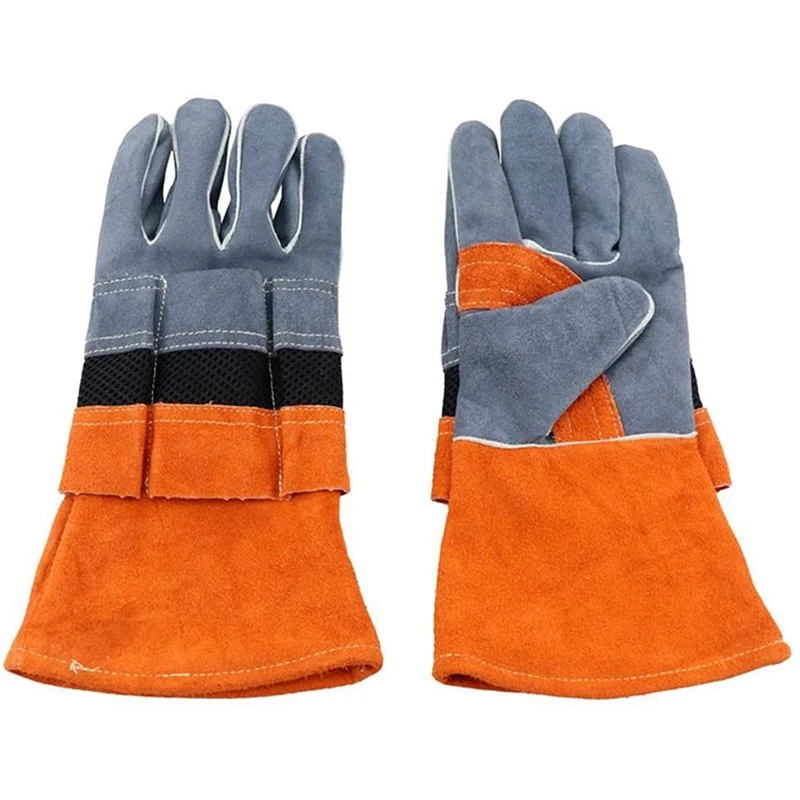 1Pair Outdoor Camping Flame-Retardant Insulated Cowhide Barbecue Protective Gloves BBQ Tool Gloves Accessories