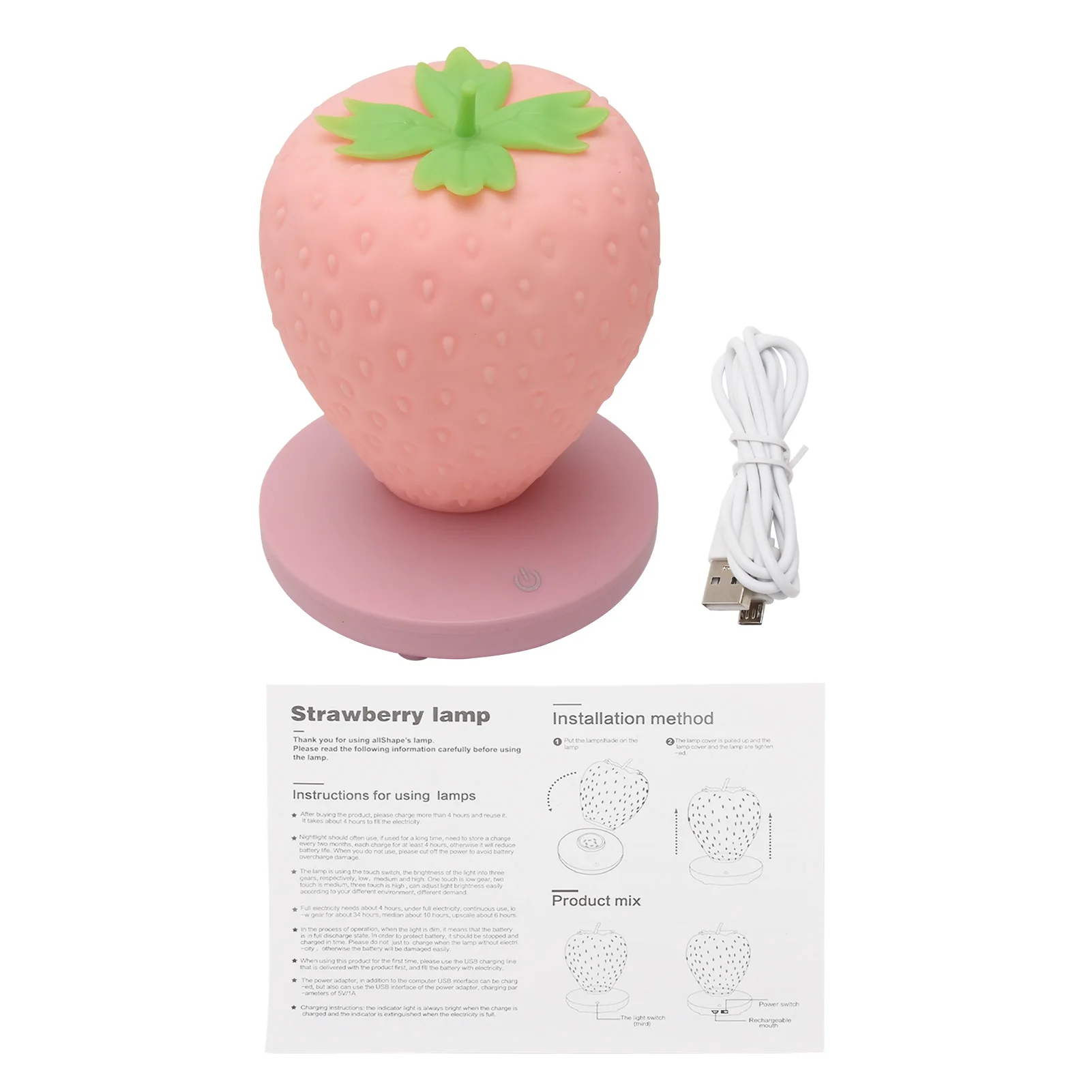 

Silicone Bedroom Eye Protection Gift Strawberry Led Bedside Night Light Desktop USB Charging Touch Control Dimmable Home Decor