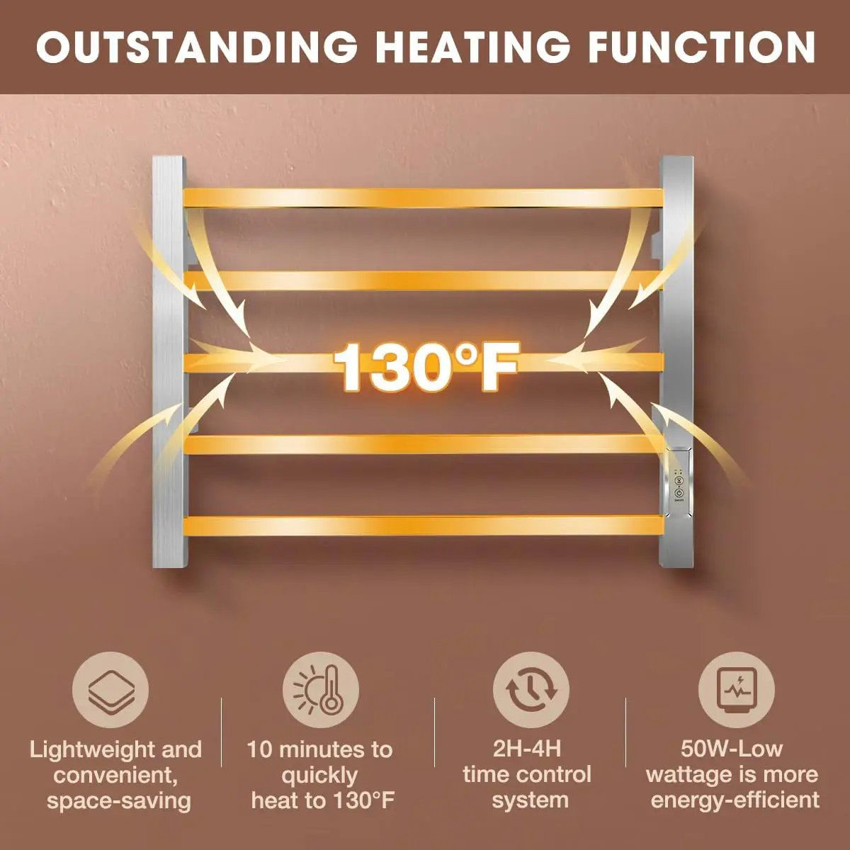 5 Bar Towel Warmer Rack, Heated Towel Racks for Bathroom, Brushed Nickel | Built-in 2H/4H Timer, Easy 5-Min Install, IPX4