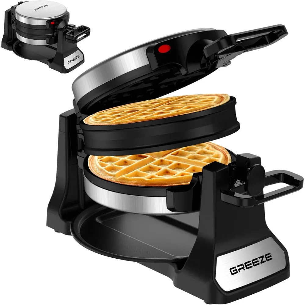 Double Belgian Waffle Maker, Placas rotativas e antiaderentes, Flip 180 °, Ferro 1400W, 8 fatias