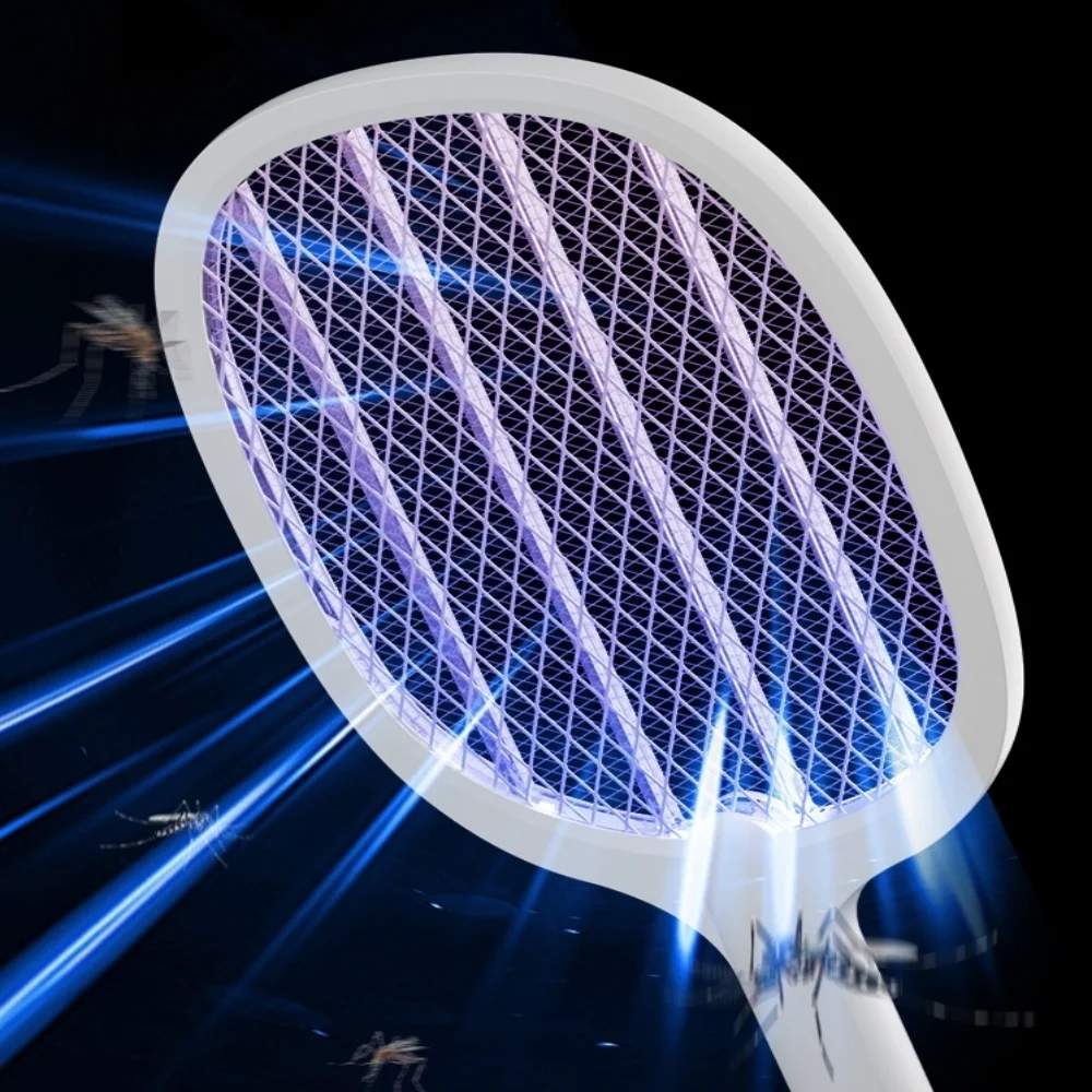Handheld USB Rechargeable 2-in-1 Electric Mosquito Racket & Fly Swatter with Automatic Mosquito Trap Light and Night Light