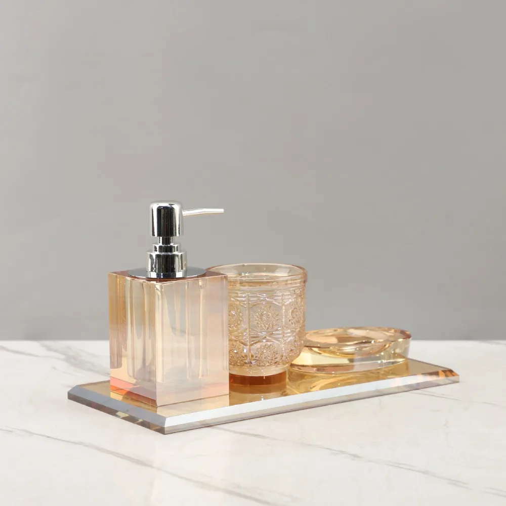 4-piece Crystal Bathroom Wash Set Modern Luxury and High-quality Transparent Crystal Bathroom Accessories Home Decorations
