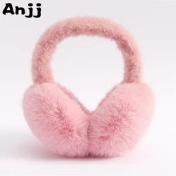 Earmuffs peludos cor-de-rosa, bonitinhos de pele de coelho falso, acessórios quentes, presente para irmãs melhores amigas, nova moda inverno