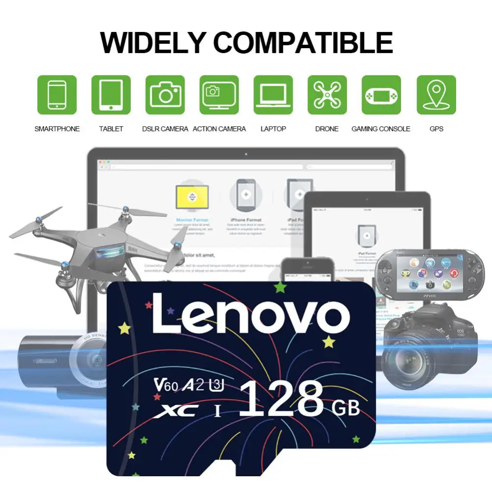 Lenovo карта памяти, класс 10, 128 ГБ, 256 ГБ, 512 ГБ